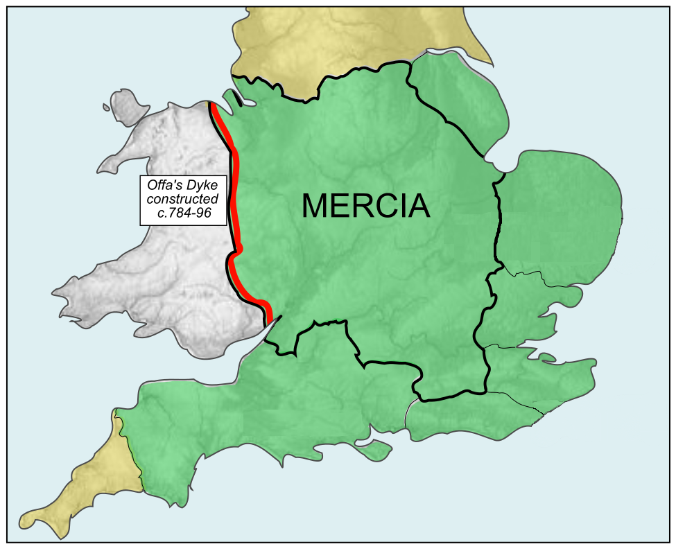 An image of Offas dyke and the Mercian Kingdom